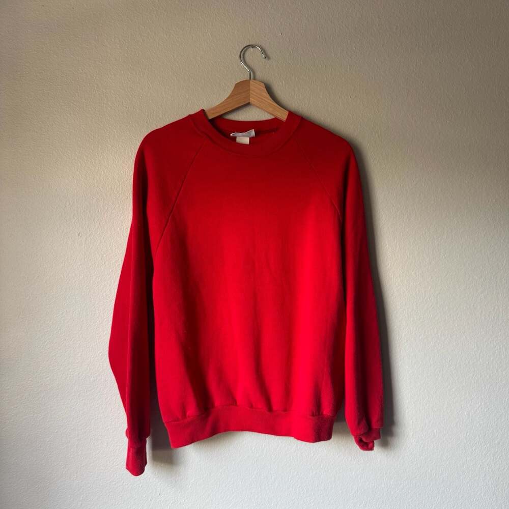 Vintage 80s Activewear Red Blank Raglan Crewneck Sweatshirt USA Made L